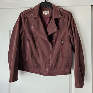 Listicle Corduroy Moto Jacket Size Large Purple Ribbed Biker Indie Sleaze Grunge